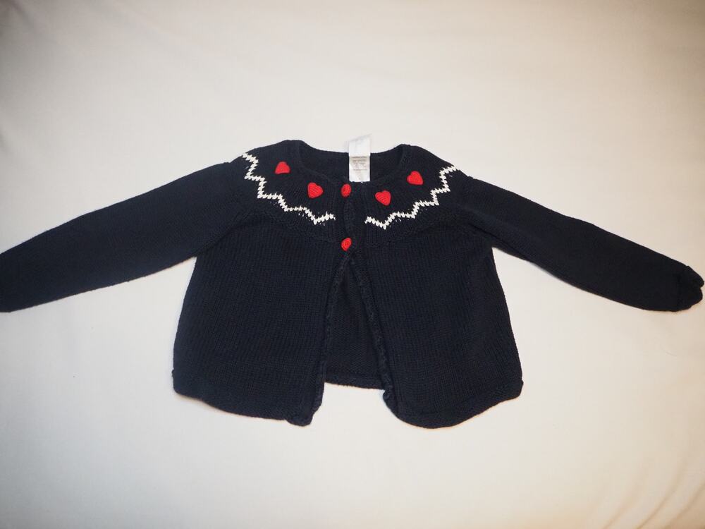 Bella Bliss Girls Cardigan Sweater Size 6 Navy Red Hearts White Trim Cotton Peru